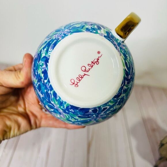 Lilly Pulitzer Blue Gold Tea Coffee Mugs Set Cups New in Box! - Picture 5 of 6